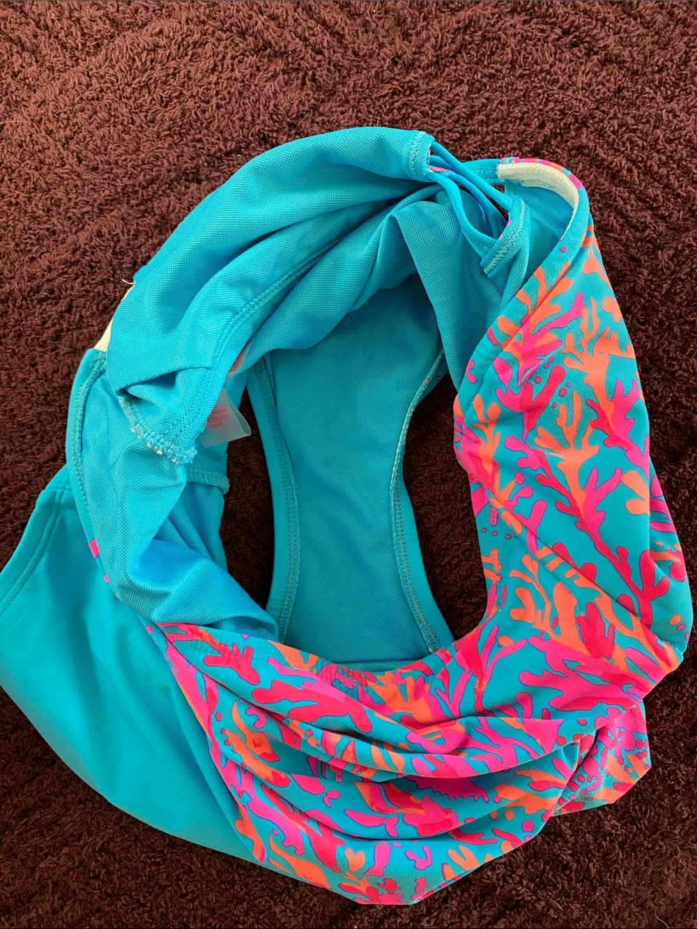 Lilly Pulitzer Turquoise One-Piece Swimsuit with Neon Coral Print - Picture 6 of 6